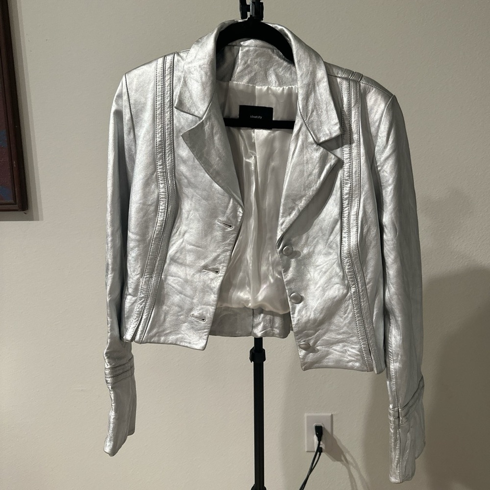 Genuine Leather Silver Cropped Jacket